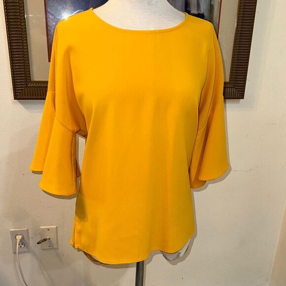 Ann Taylor Elegant Mustard Ruffle Sleeve Women's Top Size Medium - Picture 1 of 10